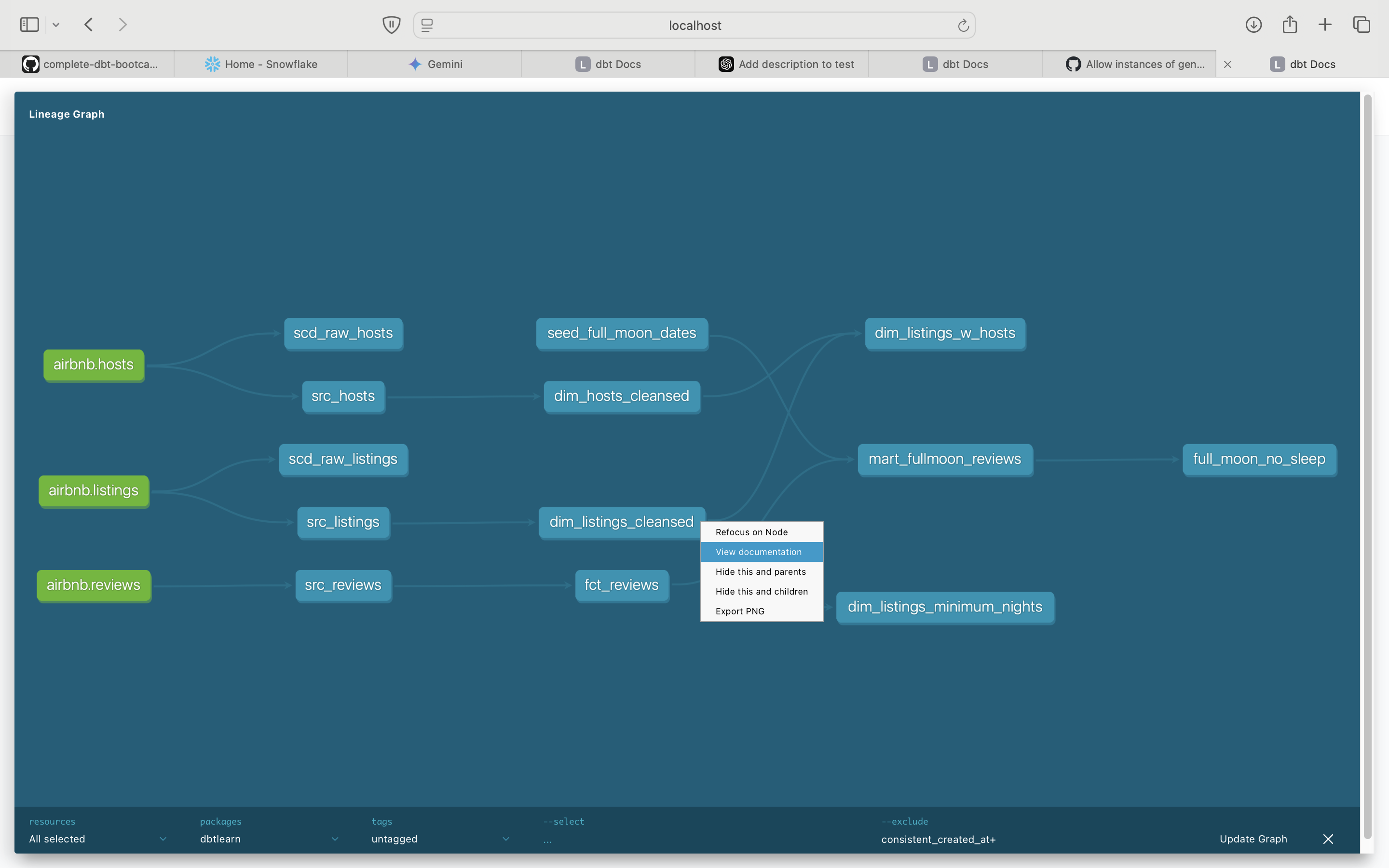 dbt lineage graph right click