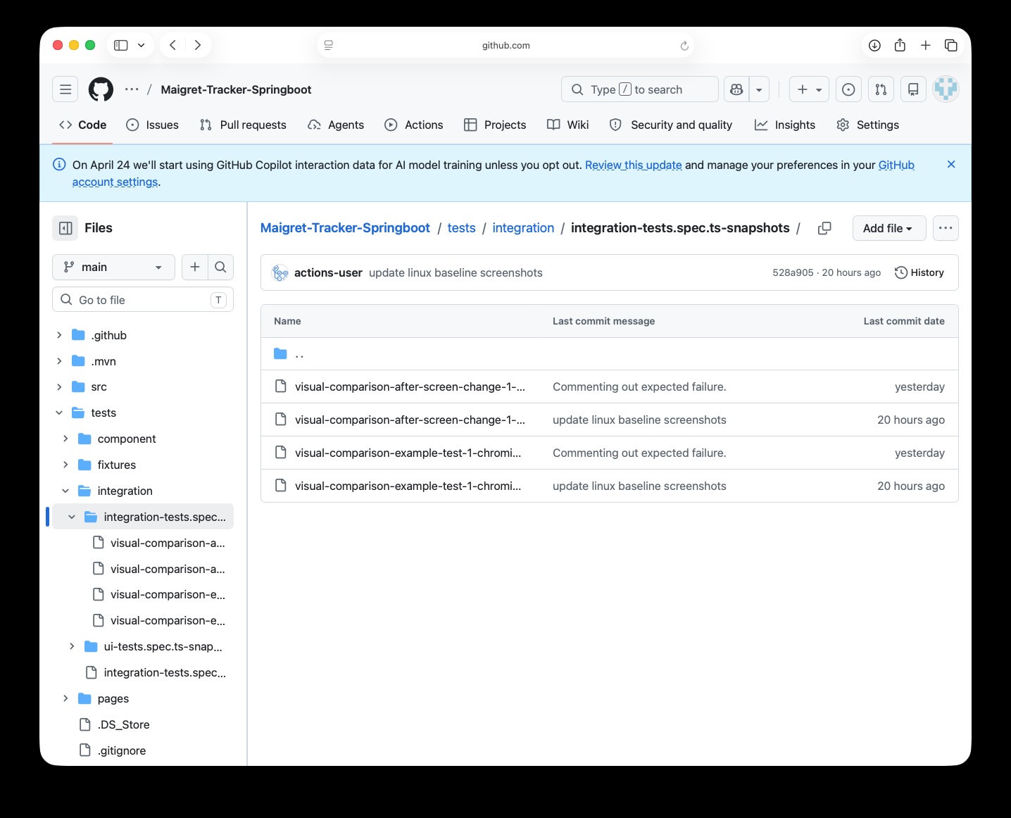Pipeline snapshots folder